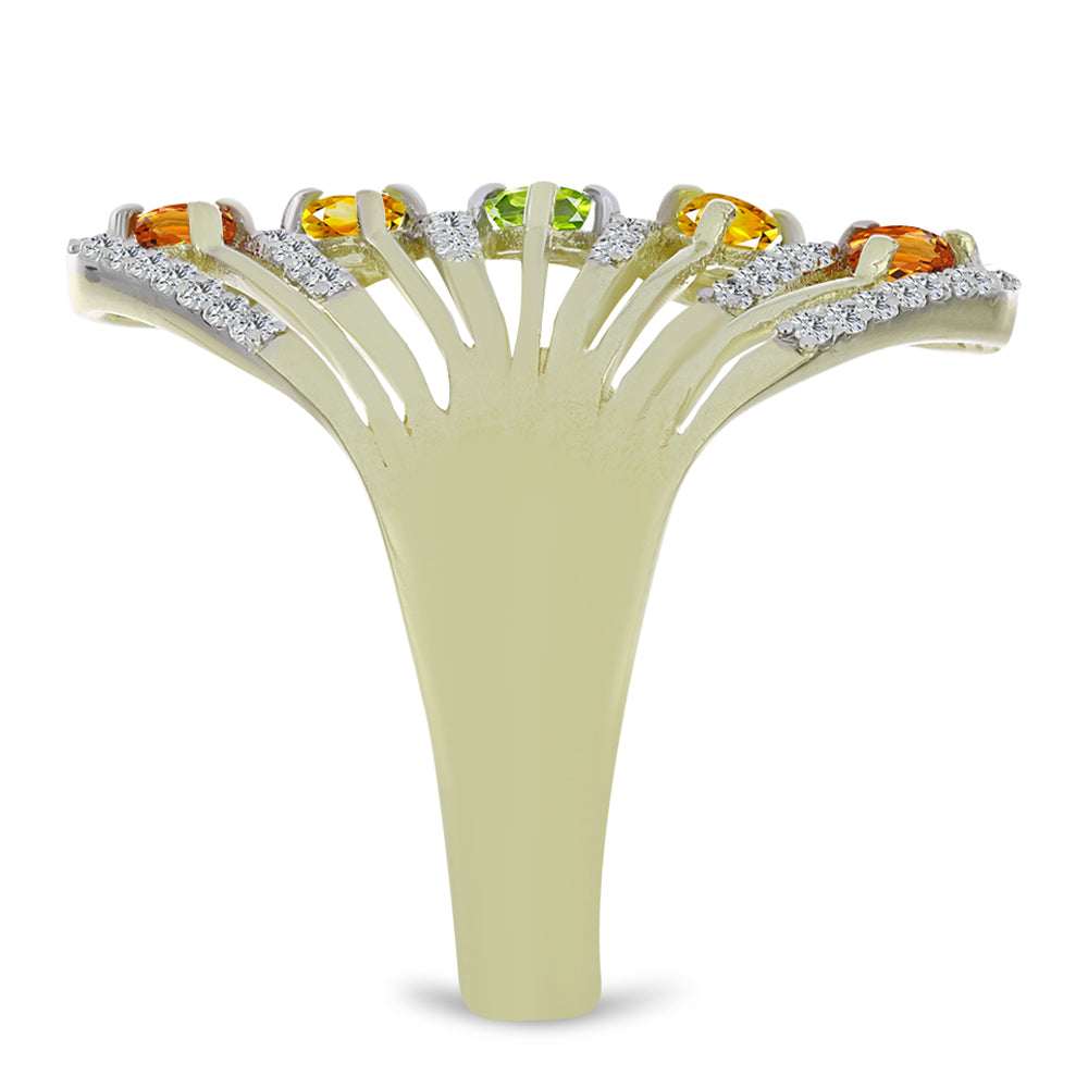 Inel din Argint 925 Placat cu Aur ( 4.63 grame ) cu Safir Rosebery Curcubeu și Topaz Alb 1.55 Carate 4 
