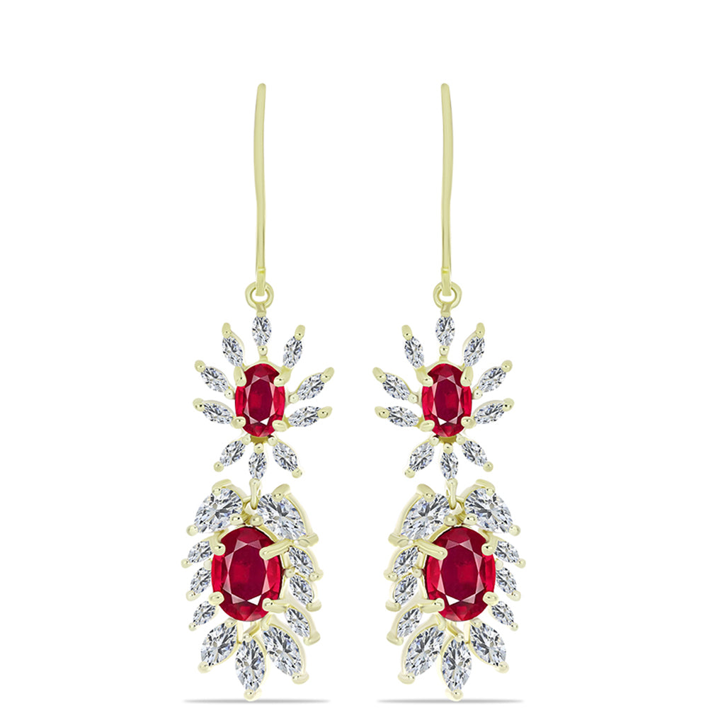 Cercei din Argint 925 Placat cu Aur ( 4.78 grame ) cu Rubin Malagasy și Zircon Alb 8.52 Carate 1 