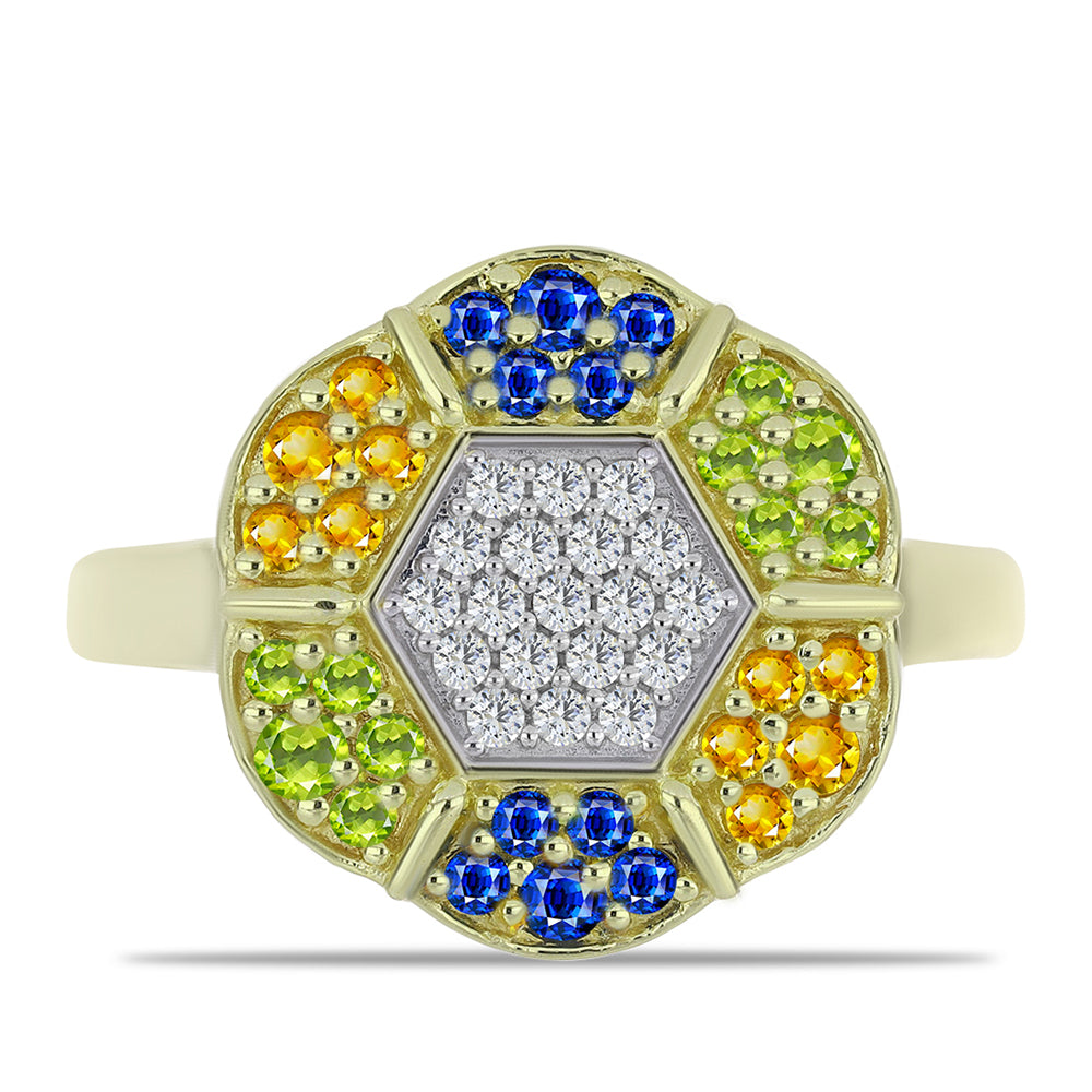 Inel din Argint 925 Placat cu Aur ( 4.21 grame ) cu Safir Rosebery Curcubeu și Topaz Alb 1.01 Carate 1 