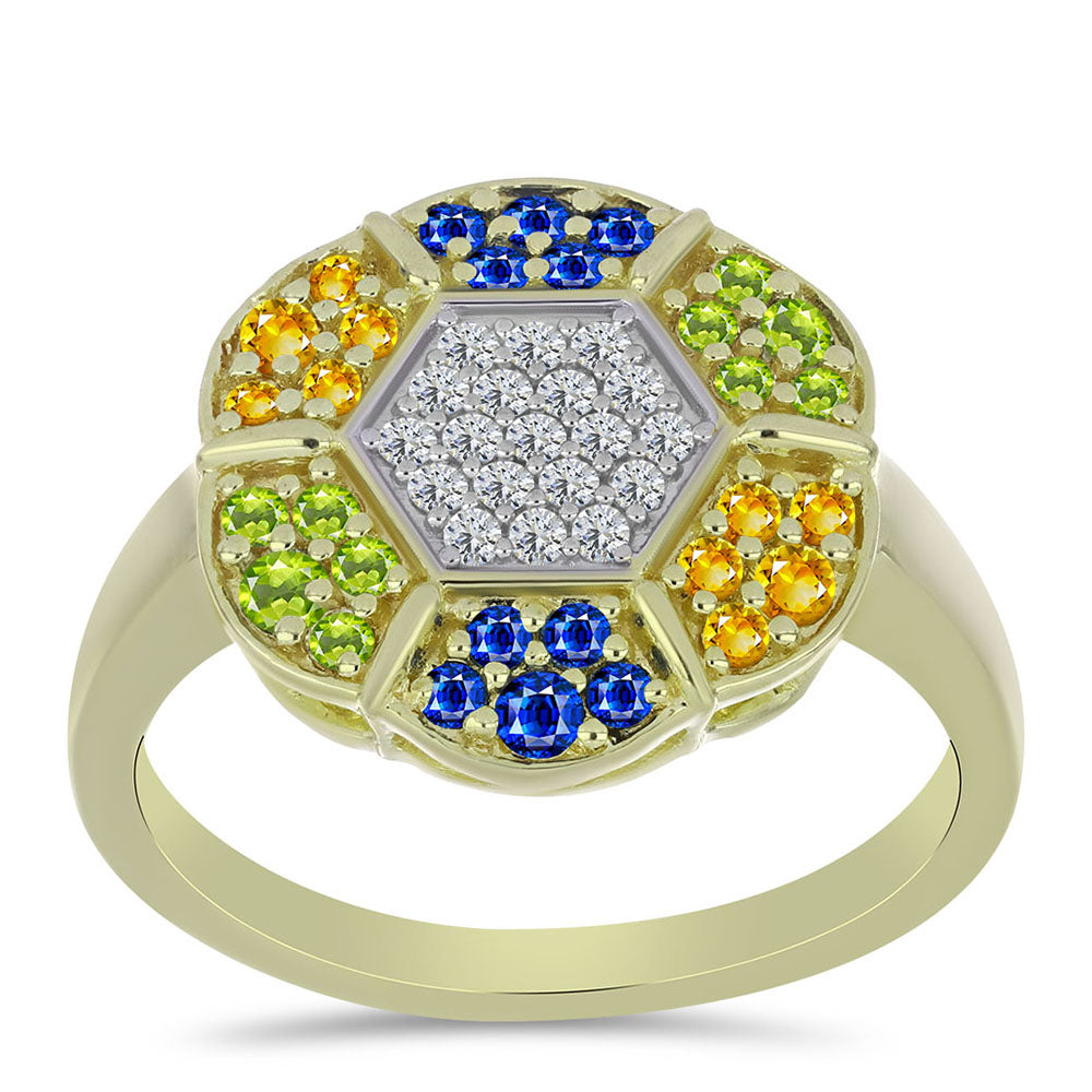 Inel din Argint 925 Placat cu Aur ( 4.21 grame ) cu Safir Rosebery Curcubeu și Topaz Alb 1.01 Carate 3 