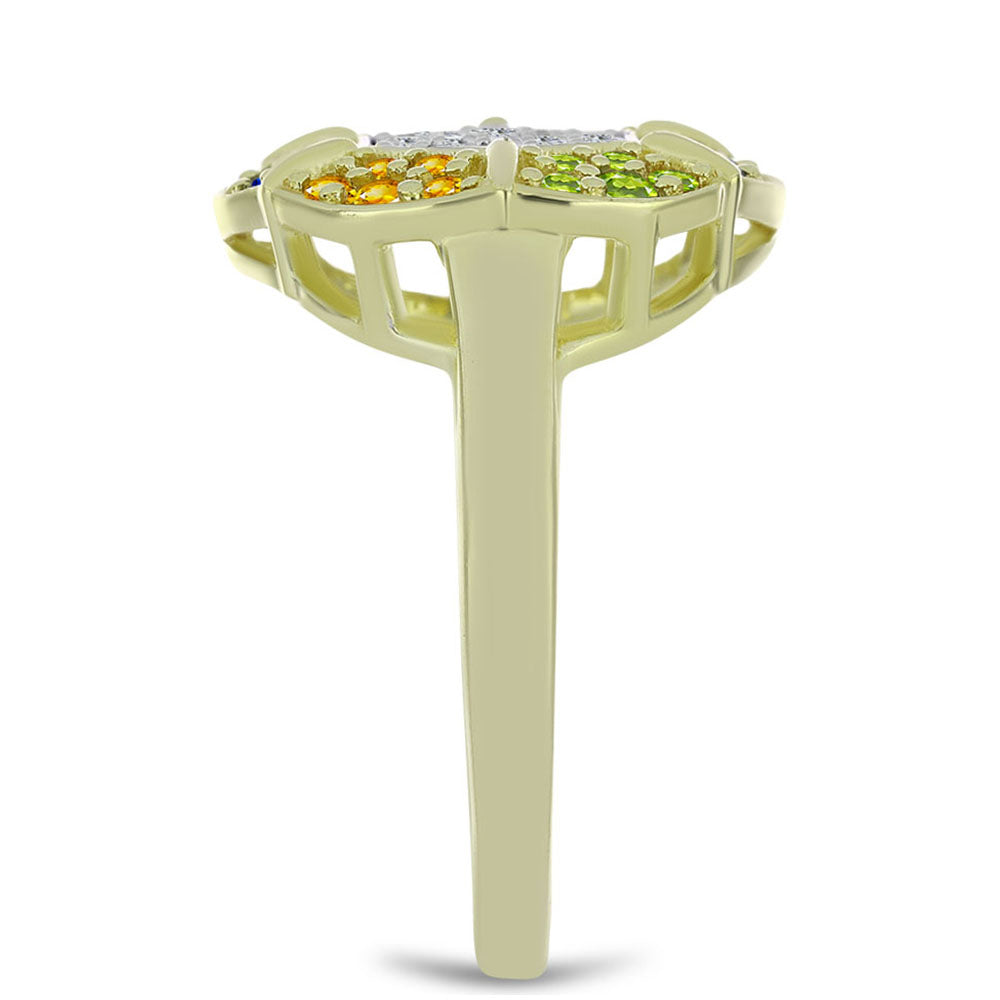 Inel din Argint 925 Placat cu Aur ( 4.21 grame ) cu Safir Rosebery Curcubeu și Topaz Alb 1.01 Carate 4 