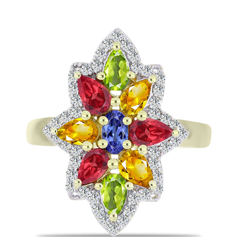 Inel din Argint 925 Placat cu Aur ( 3.77 grame ) cu Safir Rosebery Curcubeu și Topaz Alb 2.92 Carate 1 