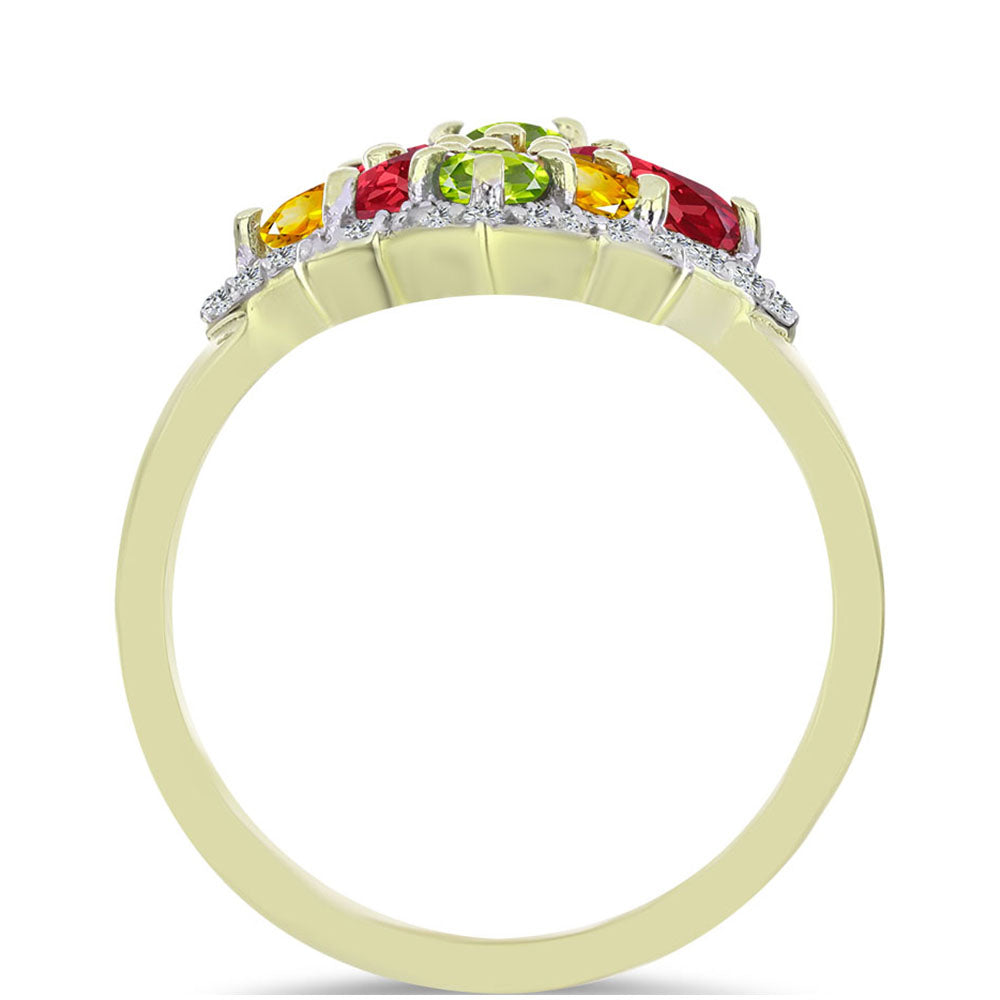 Inel din Argint 925 Placat cu Aur ( 3.77 grame ) cu Safir Rosebery Curcubeu și Topaz Alb 2.92 Carate 2 
