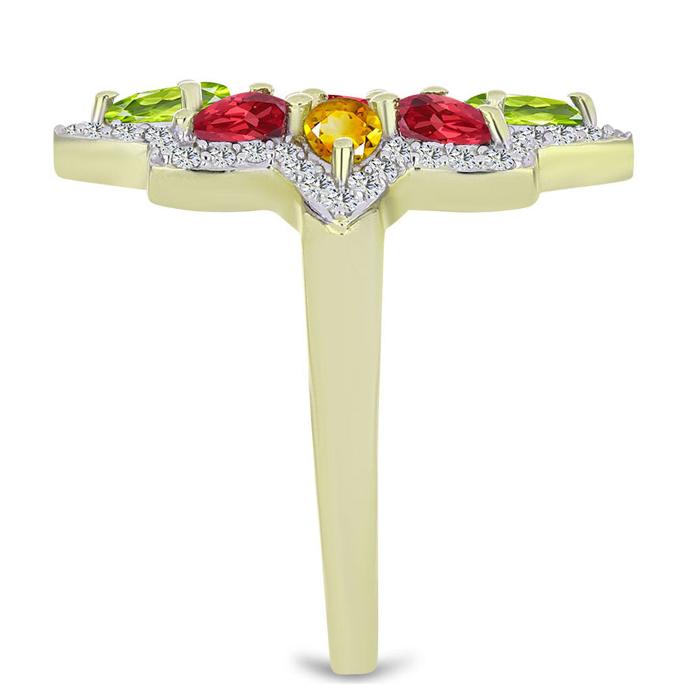 Inel din Argint 925 Placat cu Aur ( 3.77 grame ) cu Safir Rosebery Curcubeu și Topaz Alb 2.92 Carate 4 