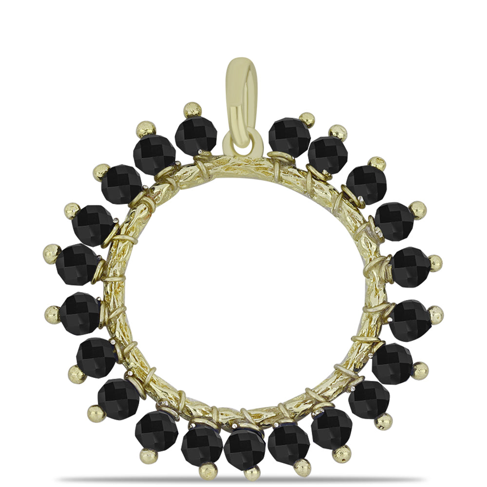 Pandantiv din Argint 925 Placat cu Aur ( 1.64 grame ) cu Onix Negru Suwar 7.1 Carate 1 