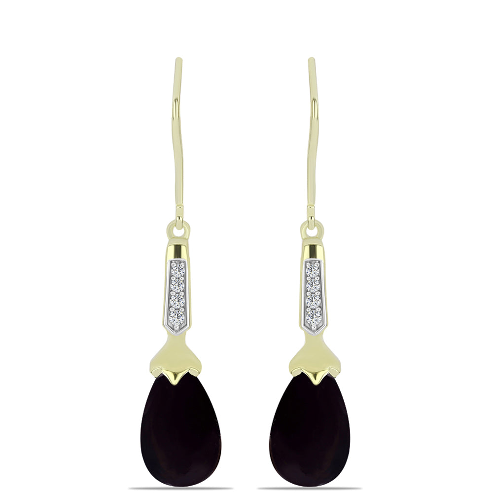 Cercei din Argint 925 Placat cu Aur ( 2.45 grame ) cu Onix Negru Suwar și Topaz Alb 6.01 Carate 1 
