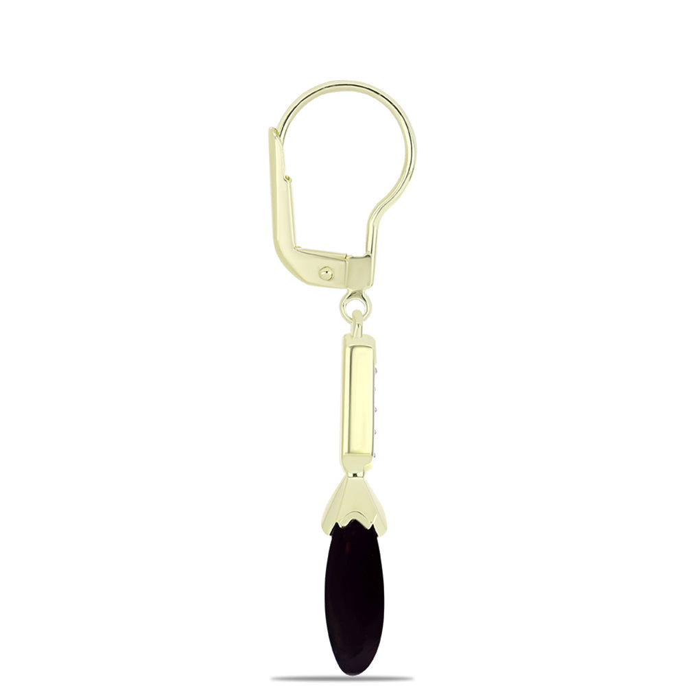 Cercei din Argint 925 Placat cu Aur ( 2.45 grame ) cu Onix Negru Suwar și Topaz Alb 6.01 Carate