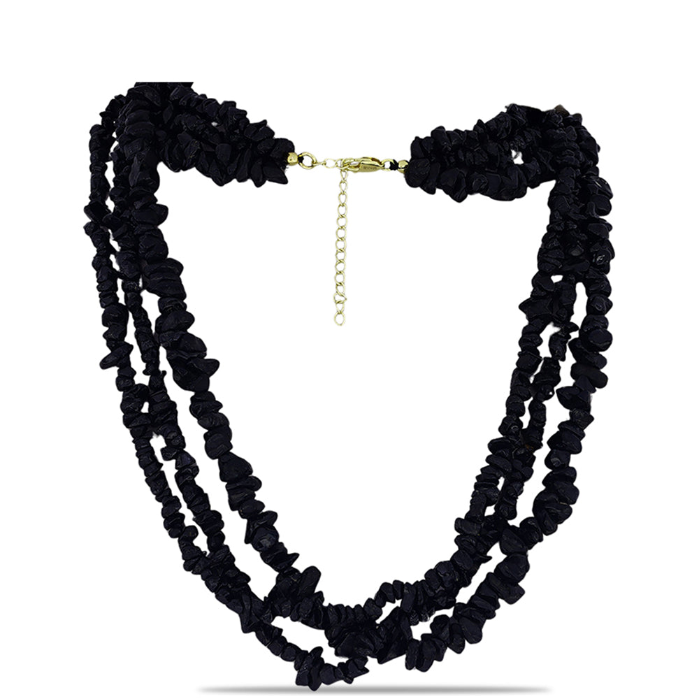 Colier din Argint 925 Placat cu Aur ( 1.12 grame ) cu Onix Negru Suwar 43.41 Carate 1 