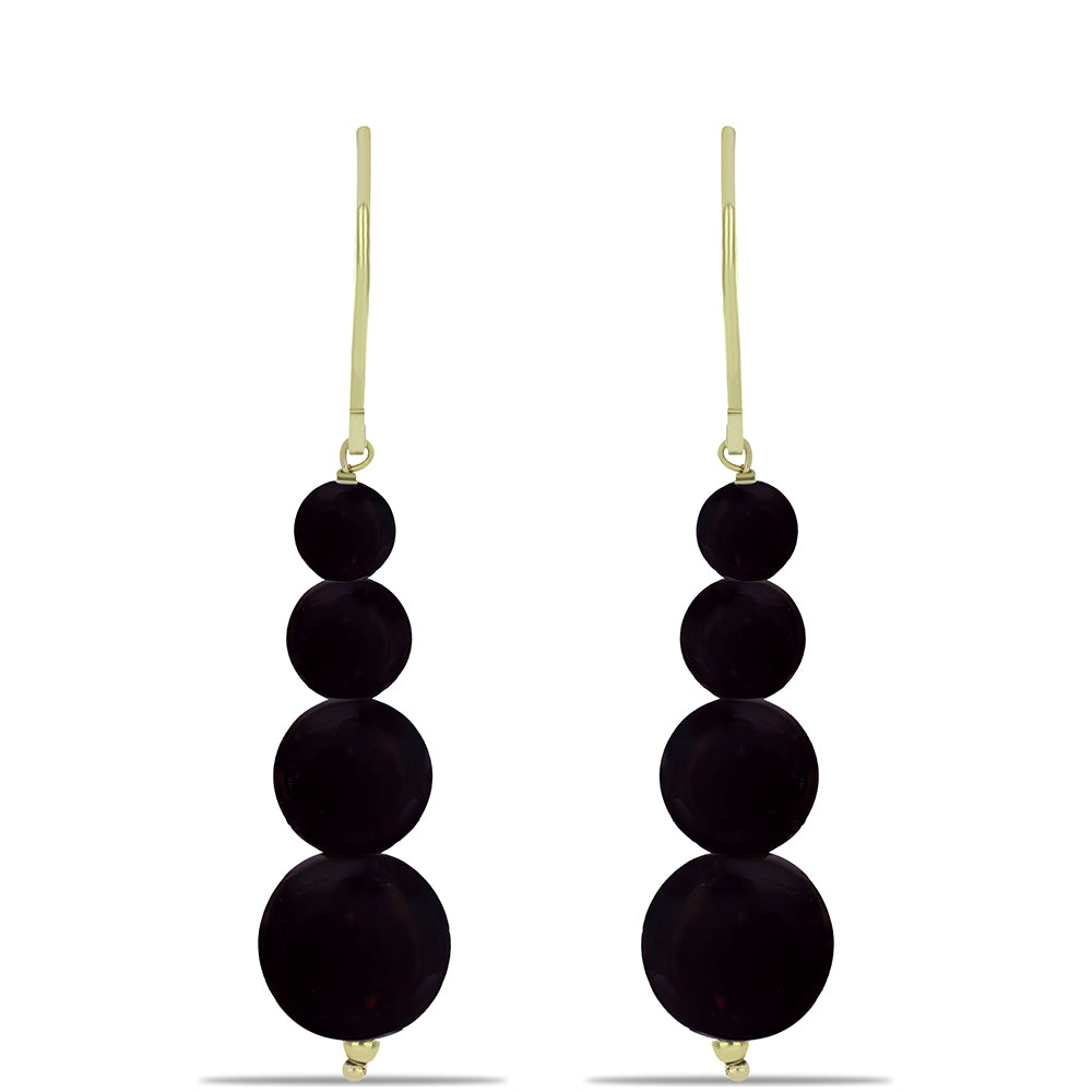 Cercei din Argint 925 Placat cu Aur ( 1.03 grame ) cu Onix Negru Suwar 24.7 Carate 1 