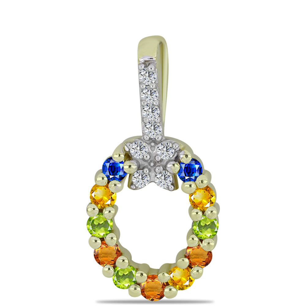 Pandantiv din Argint 925 Placat cu Aur ( 1.23 grame ) cu Safir Rosebery Curcubeu și Topaz Alb 0.63 Carate 1 