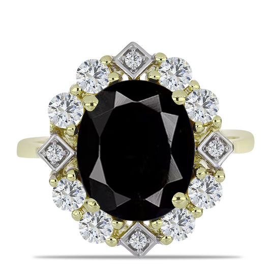 Inel din Argint 925 Placat cu Aur ( 3.48 grame ) cu Onix Negru Suwar și Topaz Alb 6.89 Carate