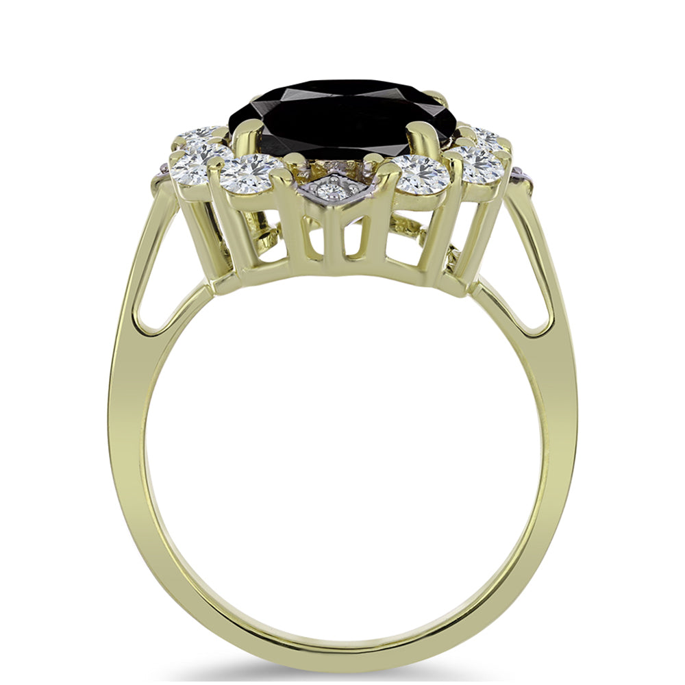 Inel din Argint 925 Placat cu Aur ( 3.48 grame ) cu Onix Negru Suwar și Topaz Alb 6.89 Carate