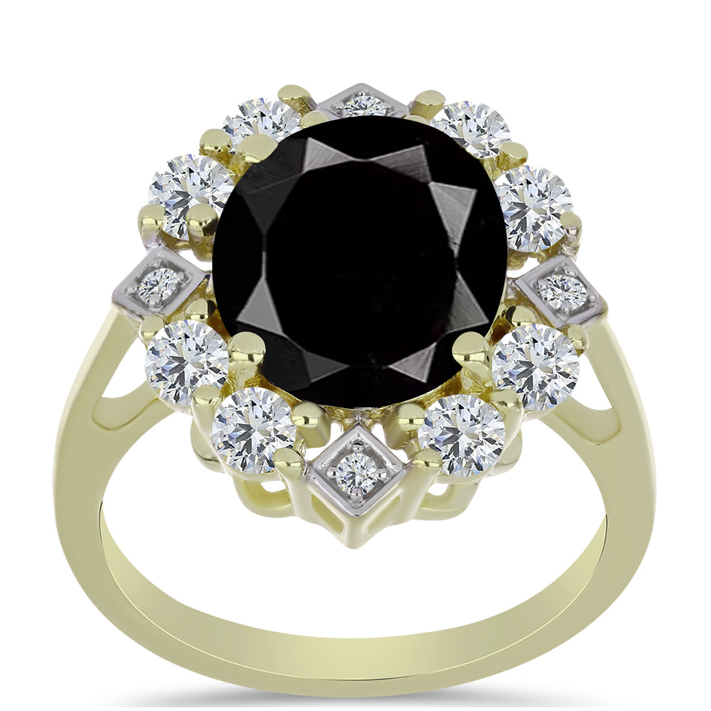 Inel din Argint 925 Placat cu Aur ( 3.48 grame ) cu Onix Negru Suwar și Topaz Alb 6.89 Carate 3 