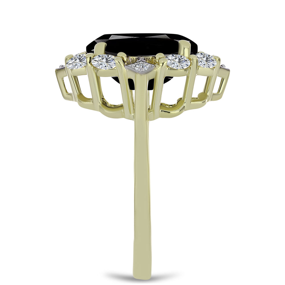 Inel din Argint 925 Placat cu Aur ( 3.48 grame ) cu Onix Negru Suwar și Topaz Alb 6.89 Carate