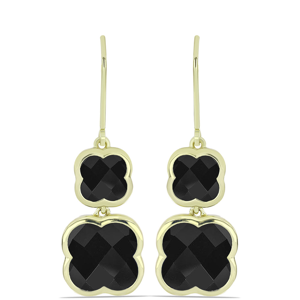 Cercei din Argint 925 Placat cu Aur ( 5.05 grame ) cu Onix Negru Suwar 6.66 Carate