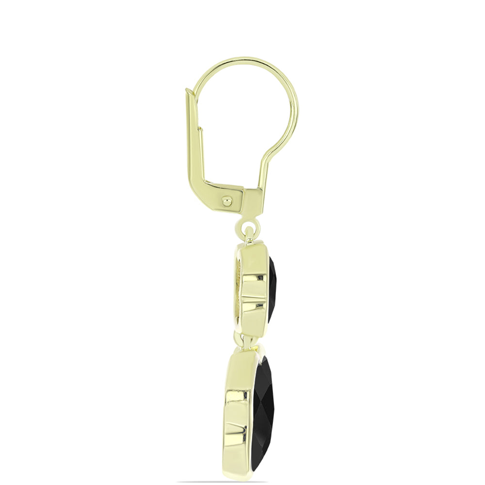 Cercei din Argint 925 Placat cu Aur ( 5.05 grame ) cu Onix Negru Suwar 6.66 Carate 2 