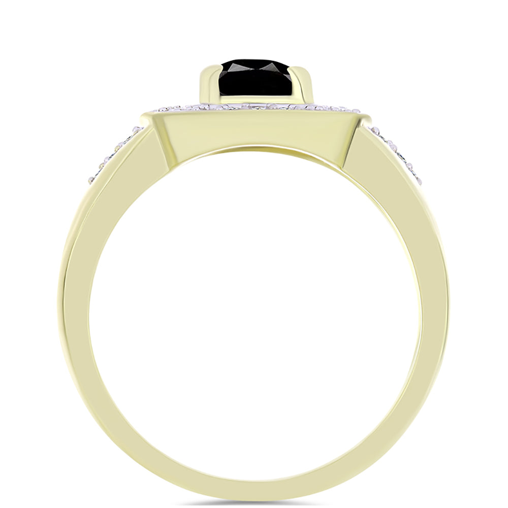 Inel din Argint 925 Placat cu Aur ( 4.28 grame ) cu Onix Negru Suwar și Topaz Alb 1.83 Carate 2 