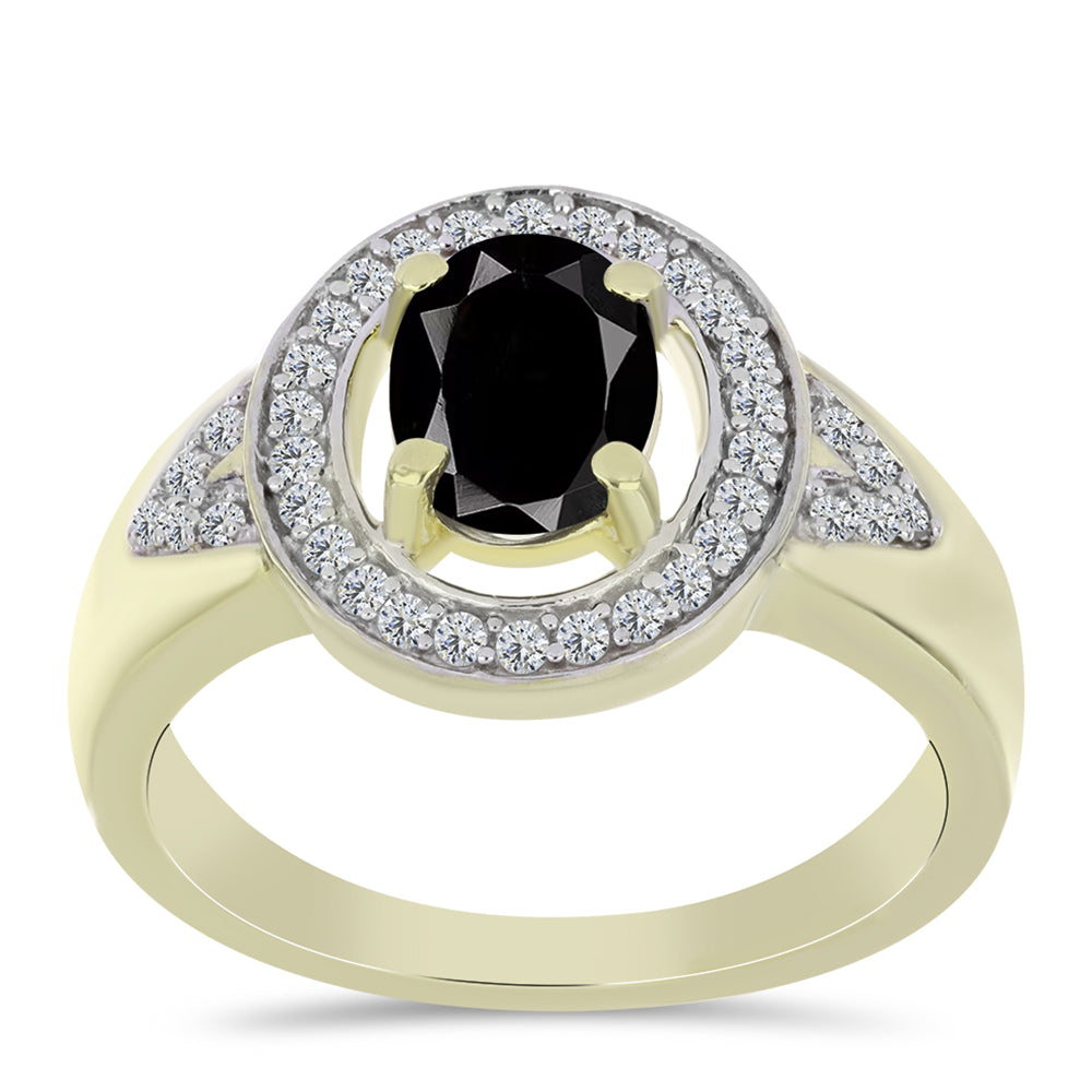 Inel din Argint 925 Placat cu Aur ( 4.28 grame ) cu Onix Negru Suwar și Topaz Alb 1.83 Carate 3 