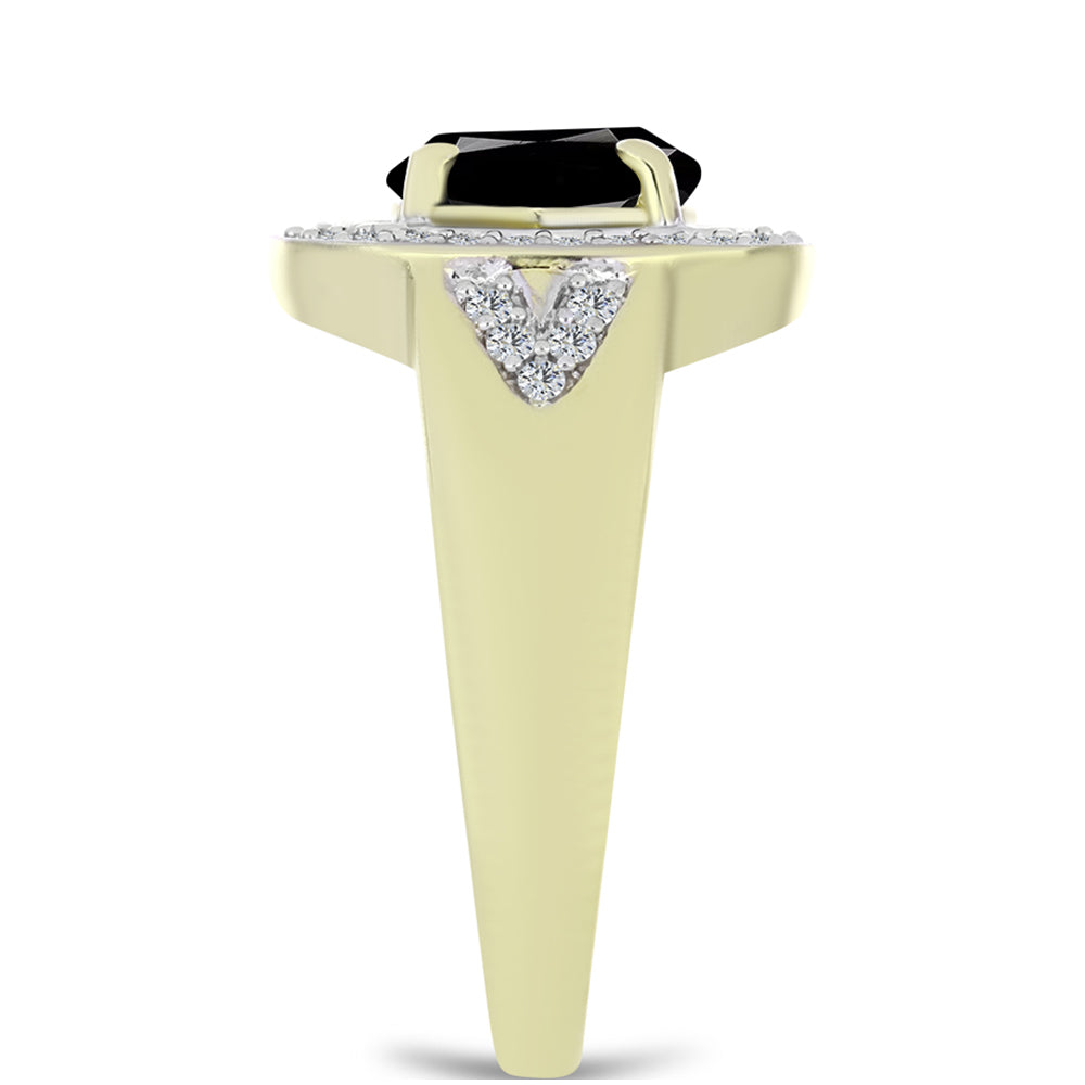 Inel din Argint 925 Placat cu Aur ( 4.28 grame ) cu Onix Negru Suwar și Topaz Alb 1.83 Carate 4 