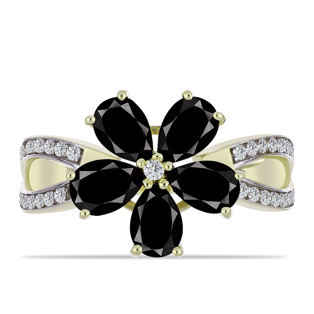 Inel din Argint 925 Placat cu Aur ( 3.28 grame ) cu Onix Negru Suwar și Topaz Alb 2.97 Carate 1 