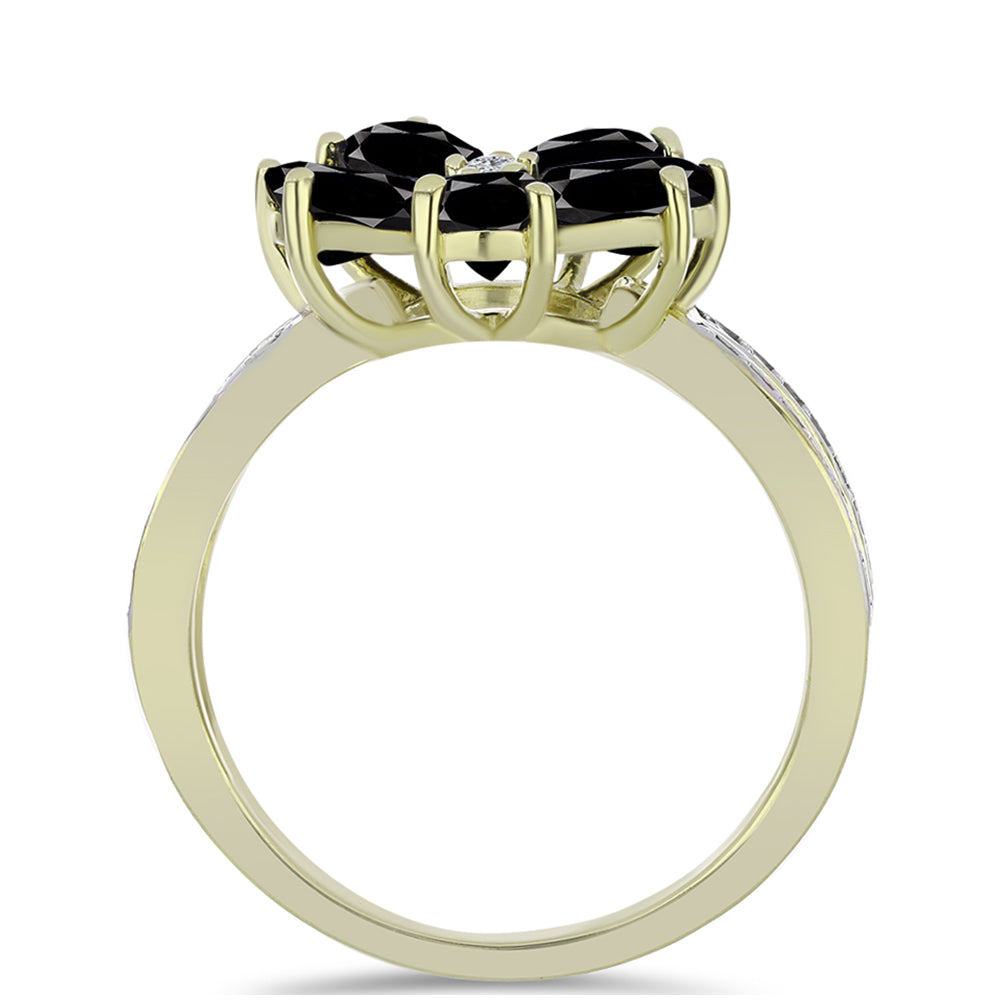 Inel din Argint 925 Placat cu Aur ( 3.28 grame ) cu Onix Negru Suwar și Topaz Alb 2.97 Carate 2 