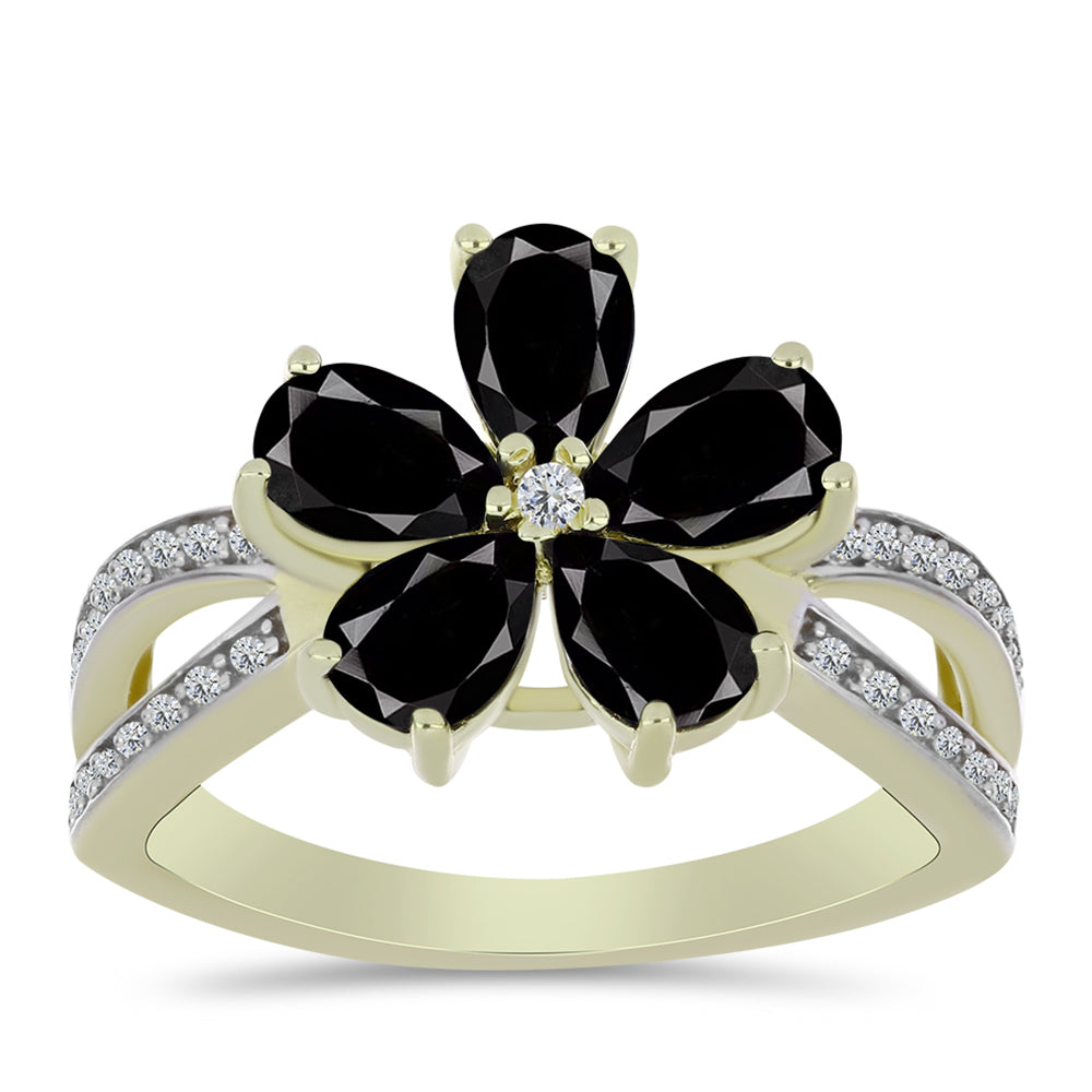 Inel din Argint 925 Placat cu Aur ( 3.28 grame ) cu Onix Negru Suwar și Topaz Alb 2.97 Carate 3 