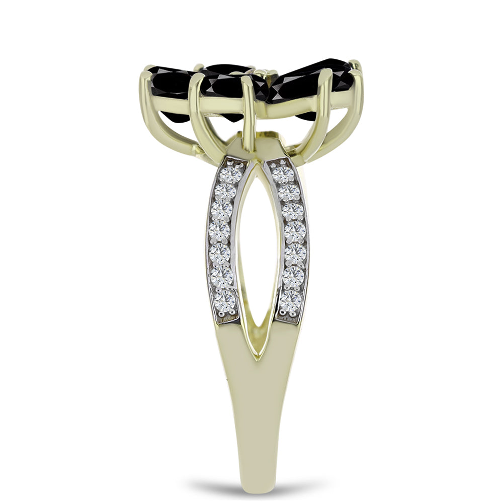 Inel din Argint 925 Placat cu Aur ( 3.28 grame ) cu Onix Negru Suwar și Topaz Alb 2.97 Carate 4 