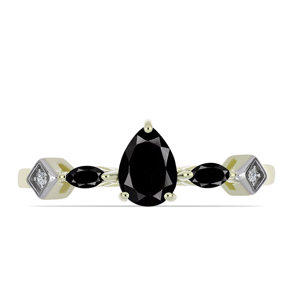 Inel din Argint 925 Placat cu Aur ( 2.15 grame ) cu Onix Negru Suwar și Topaz Alb 1.16 Carate 2 