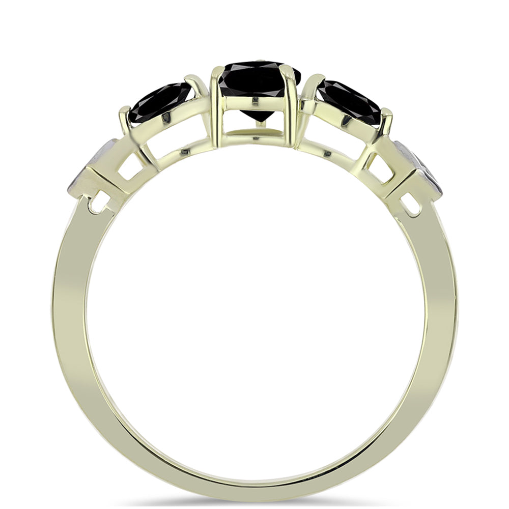 Inel din Argint 925 Placat cu Aur ( 2.15 grame ) cu Onix Negru Suwar și Topaz Alb 1.16 Carate