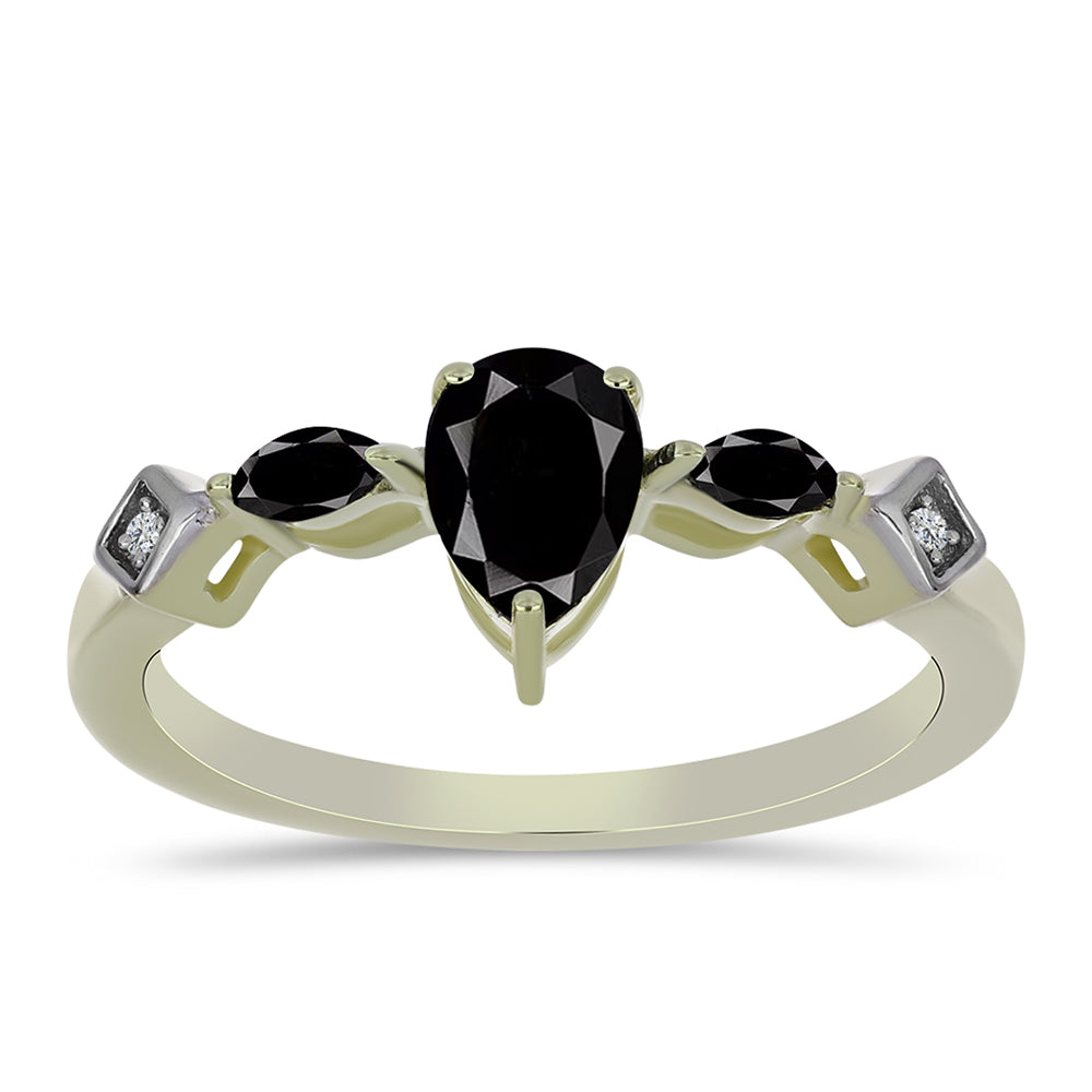 Inel din Argint 925 Placat cu Aur ( 2.15 grame ) cu Onix Negru Suwar și Topaz Alb 1.16 Carate