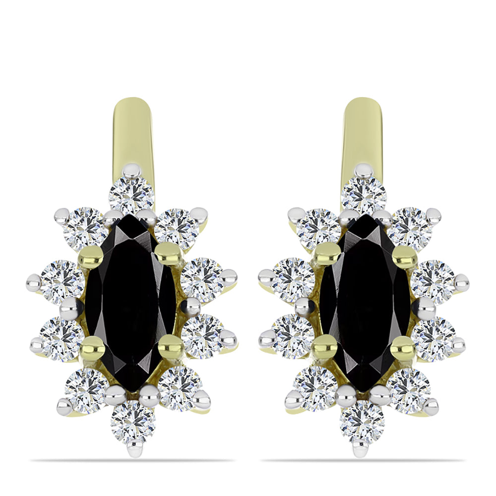 Cercei din Argint 925 Placat cu Aur ( 3.43 grame ) cu Onix Negru Suwar și Topaz Alb 2.24 Carate