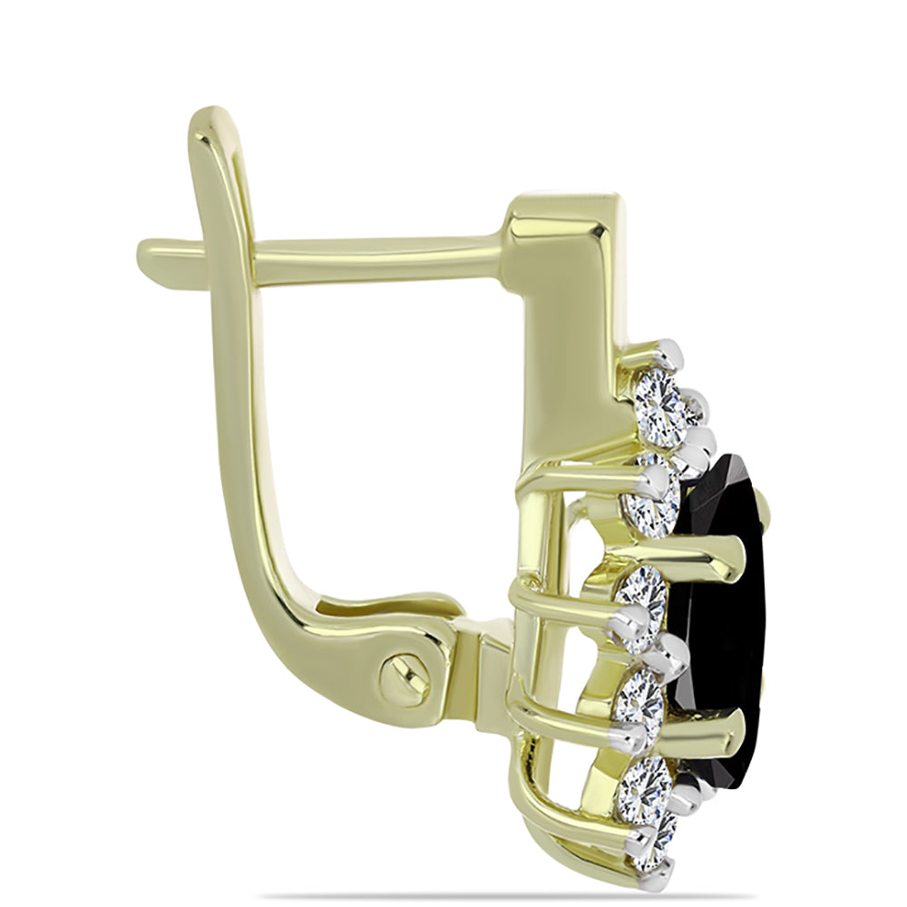 Cercei din Argint 925 Placat cu Aur ( 3.43 grame ) cu Onix Negru Suwar și Topaz Alb 2.24 Carate