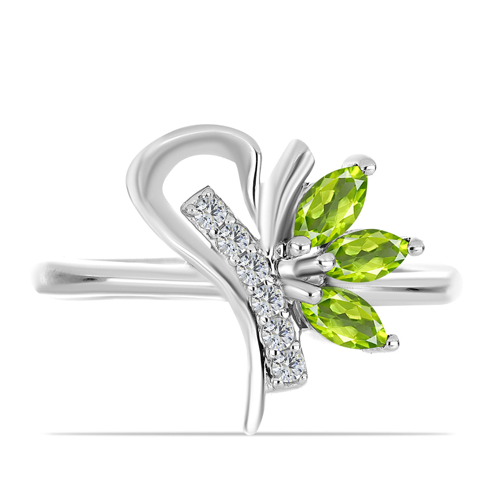 Inel din Argint 925 ( 2.82 grame ) cu Peridot Changbai și Topaz Alb 0.55 Carate 1 