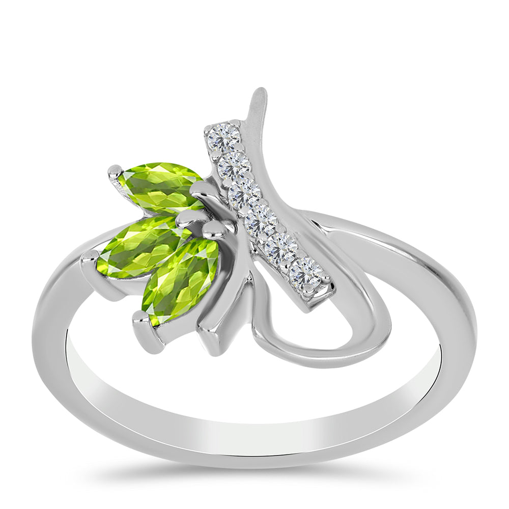 Inel din Argint 925 ( 2.82 grame ) cu Peridot Changbai și Topaz Alb 0.55 Carate