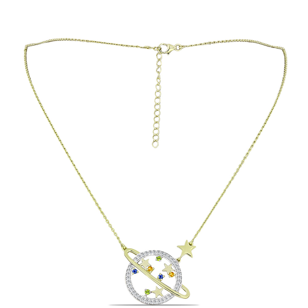 Colier din Argint 925 Placat cu Aur ( 7.24 grame ) cu Safir Rosebery Curcubeu și Topaz Alb 0.98 Carate
