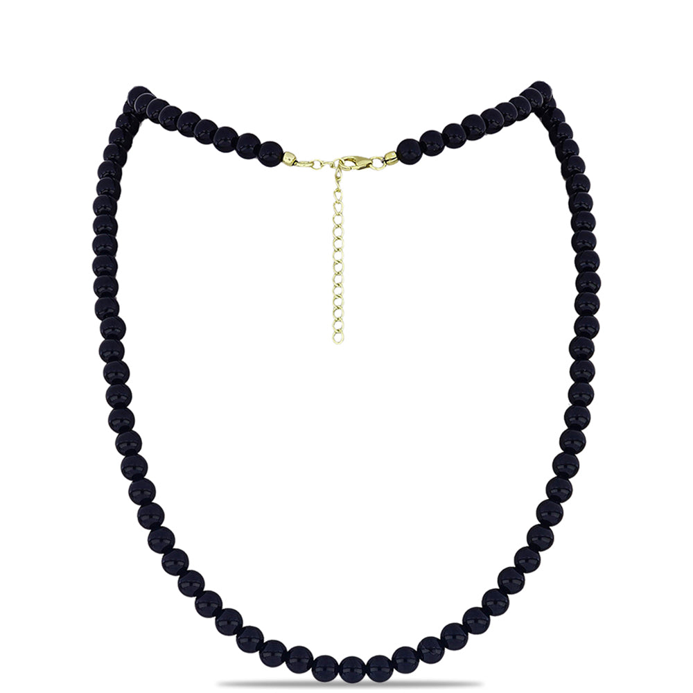 Colier din Argint 925 Placat cu Aur ( 1.01 grame ) cu Onix Negru Suwar 120.58 Carate 1 