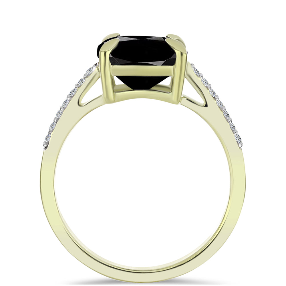 Inel din Argint 925 Placat cu Aur ( 2.27 grame ) cu Onix Negru Suwar și Topaz Alb 4.12 Carate