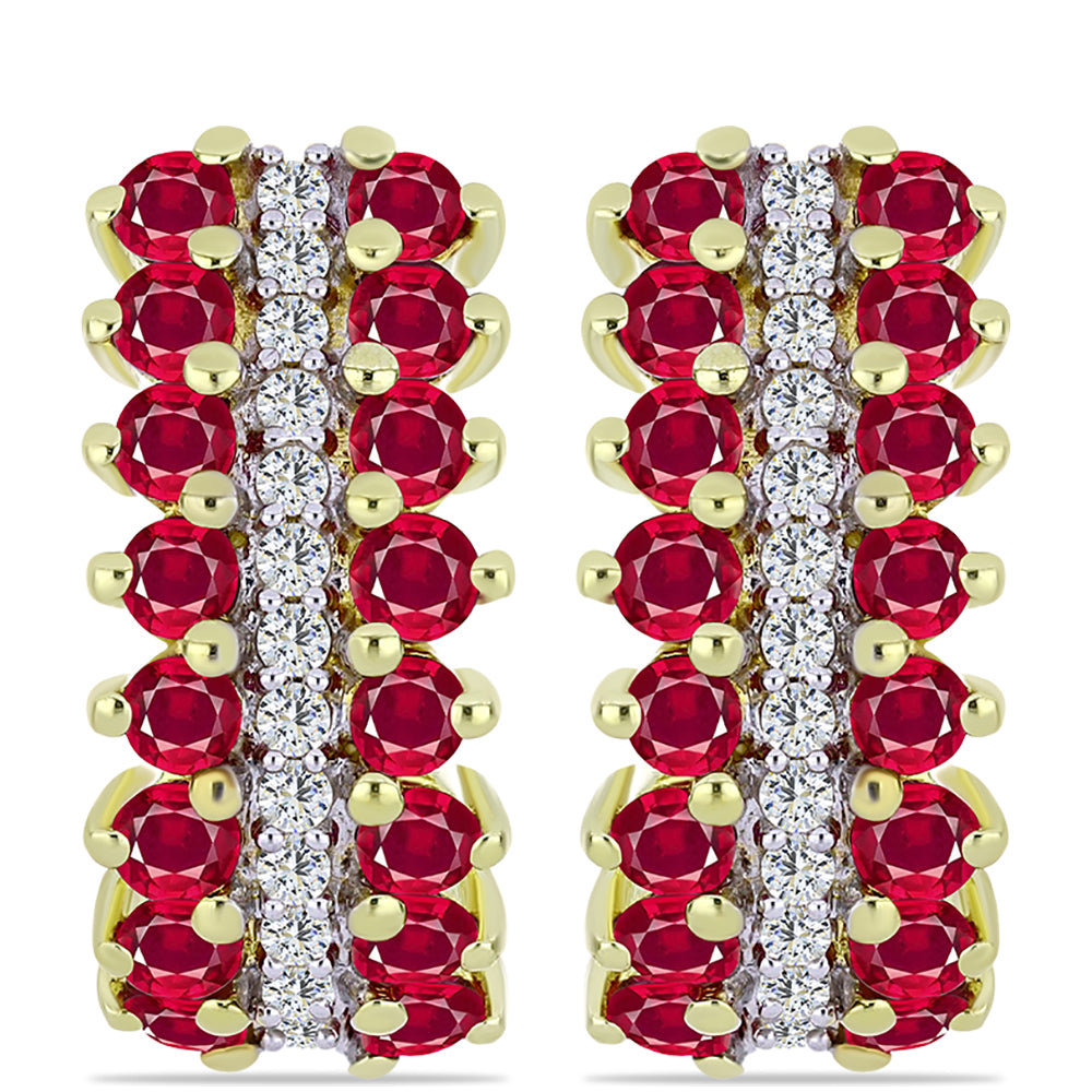 Cercei din Argint 925 Placat cu Aur ( 4.18 grame ) cu Rubin Malagasy și Topaz Alb 2.05 Carate 1 