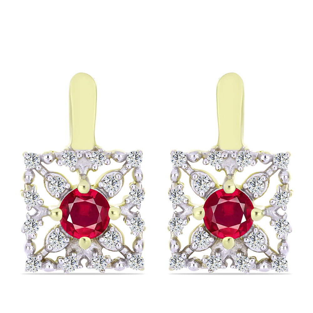 Cercei din Argint 925 Placat cu Aur ( 3.89 grame ) cu Rubin Malagasy și Topaz Alb 0.98 Carate