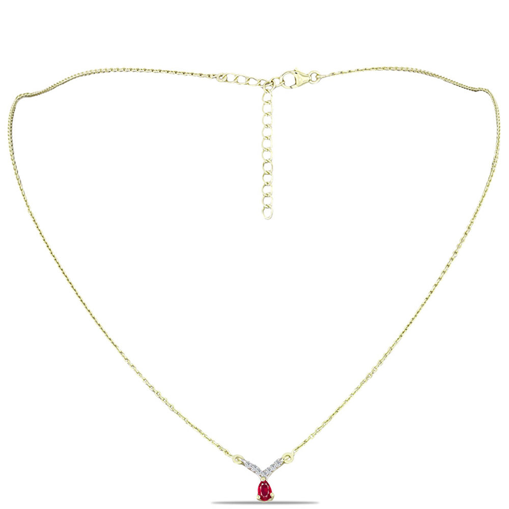 Colier din Argint 925 Placat cu Aur ( 3.06 grame ) cu Rubin Malagasy și Topaz Alb 0.38 Carate