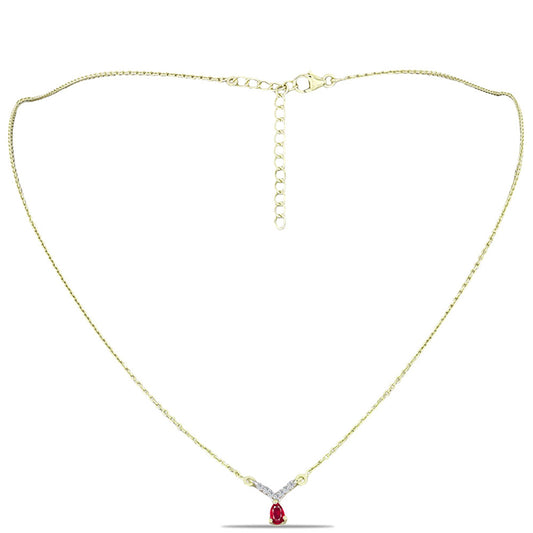 Colier din Argint 925 Placat cu Aur ( 3.06 grame ) cu Rubin Malagasy și Topaz Alb 0.38 Carate