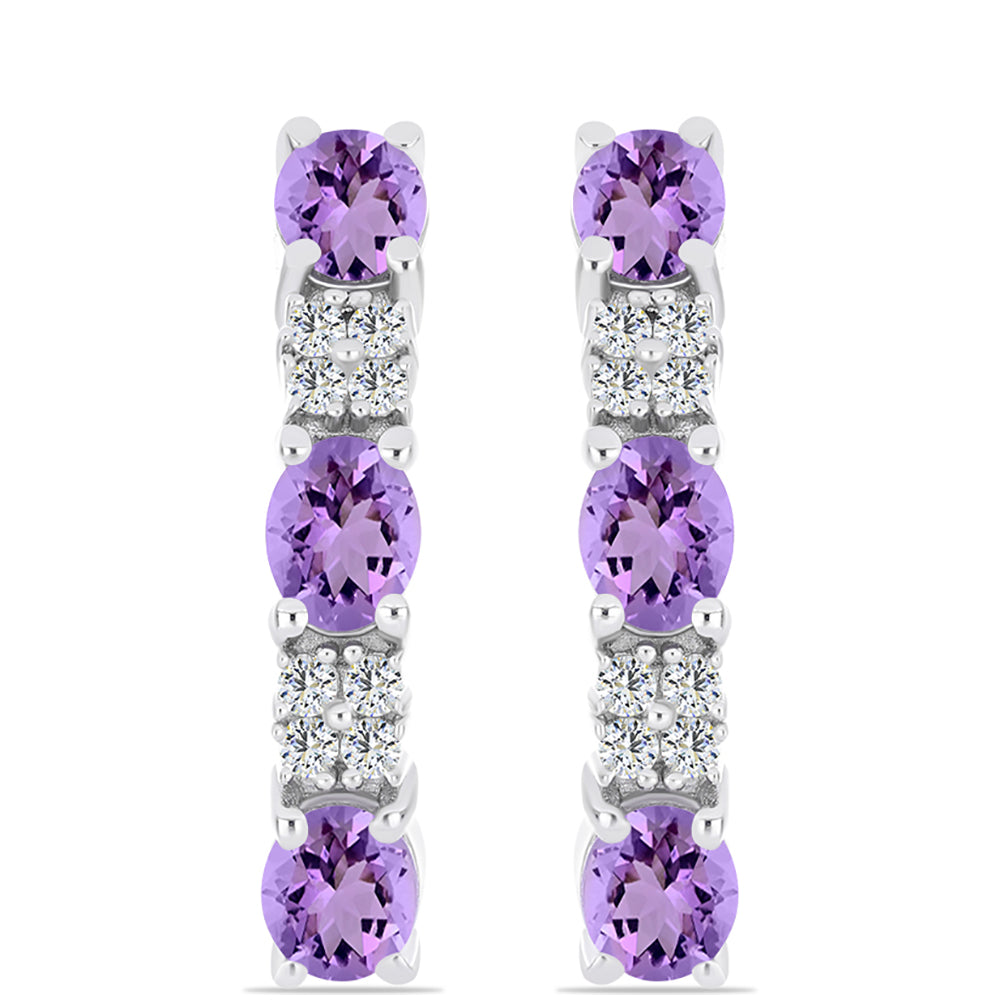 Cercei din Argint 925 ( 4.05 grame ) cu Ametist Rose de France și Topaz Alb 2 Carate