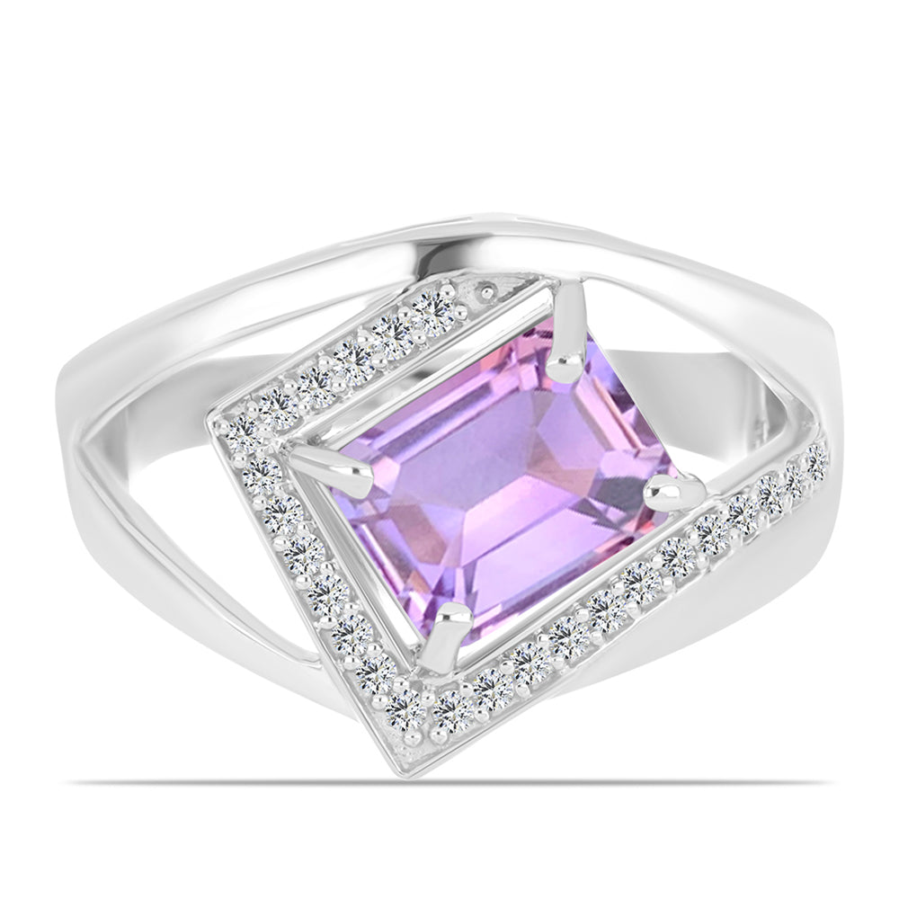 Inel din Argint 925 ( 4.5 grame ) cu Ametist Rose de France și Topaz Alb 2.25 Carate 1 