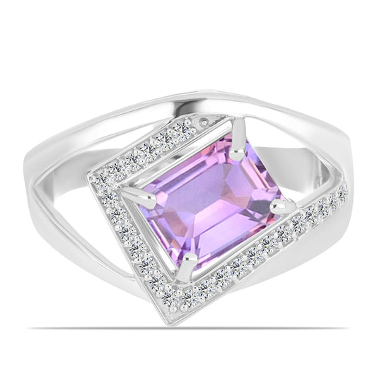Inel din Argint 925 ( 4.5 grame ) cu Ametist Rose de France și Topaz Alb 2.25 Carate