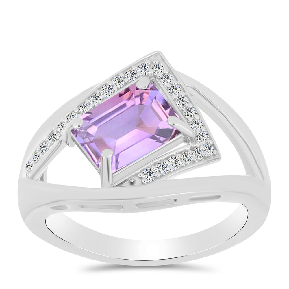 Inel din Argint 925 ( 4.5 grame ) cu Ametist Rose de France și Topaz Alb 2.25 Carate 3 