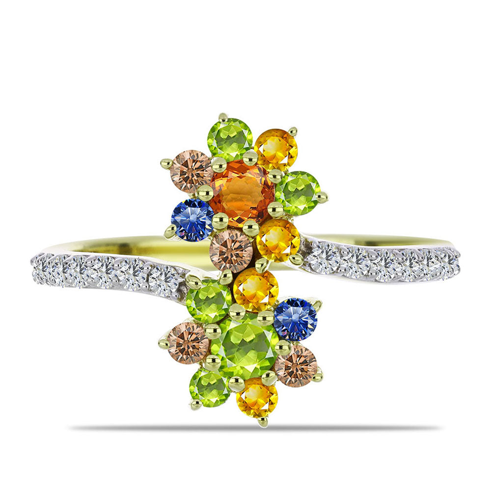 Inel din Argint 925 Placat cu Aur ( 2.48 grame ) cu Safir Rosebery Curcubeu și Topaz Alb 1.16 Carate 1 