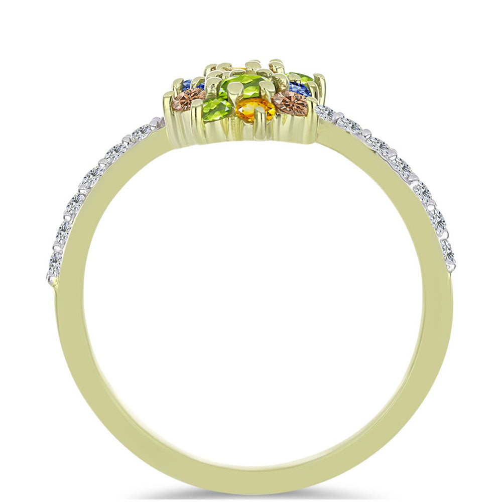 Inel din Argint 925 Placat cu Aur ( 2.48 grame ) cu Safir Rosebery Curcubeu și Topaz Alb 1.16 Carate