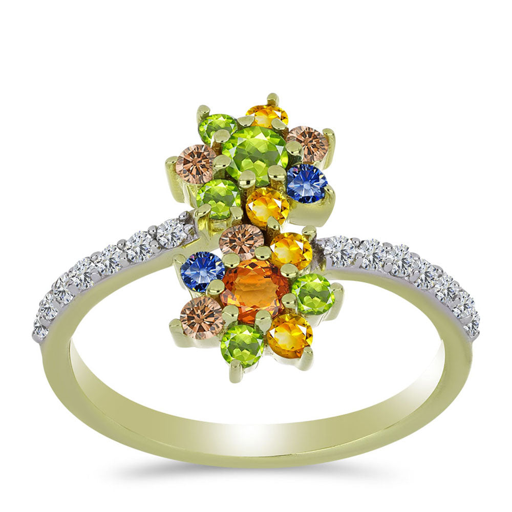 Inel din Argint 925 Placat cu Aur ( 2.48 grame ) cu Safir Rosebery Curcubeu și Topaz Alb 1.16 Carate 3 