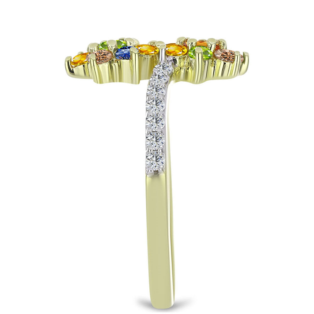 Inel din Argint 925 Placat cu Aur ( 2.48 grame ) cu Safir Rosebery Curcubeu și Topaz Alb 1.16 Carate