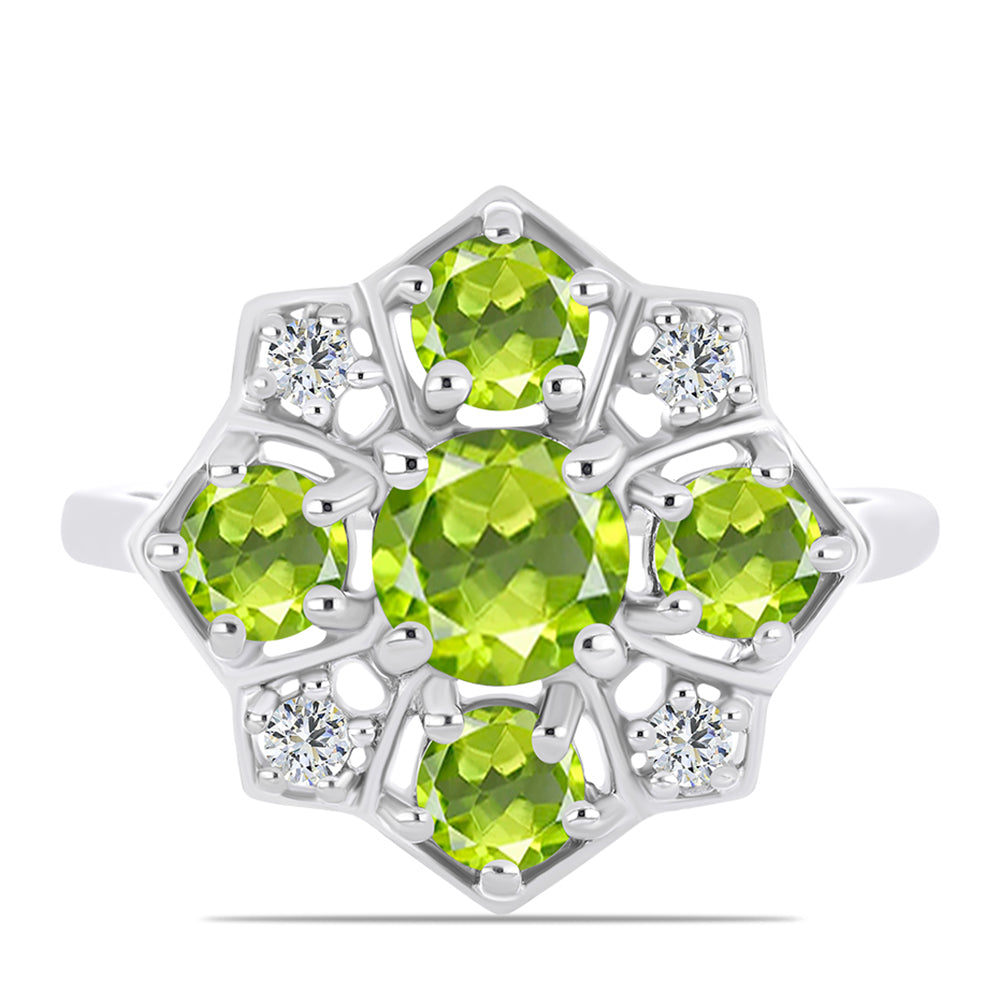 Inel din Argint 925 ( 3.51 grame ) cu Peridot Changbai și Topaz Alb 2.13 Carate 1 